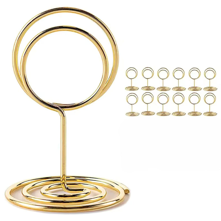 SNOOGG Steel Gold Plated Table Number Holders Place Card Holder Table Number Stands for Wedding Party Graduation Reception Restaurant Home Centerpiece Decorations Office Memo (12)