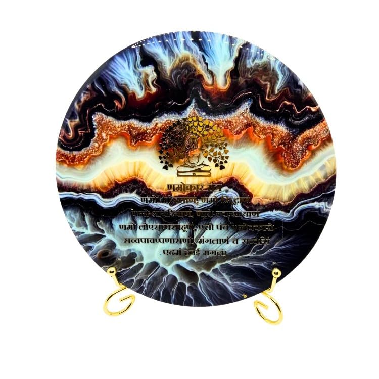 snoogg resin art gold foil navkar mantra with lord mahavira for jain community and religion
