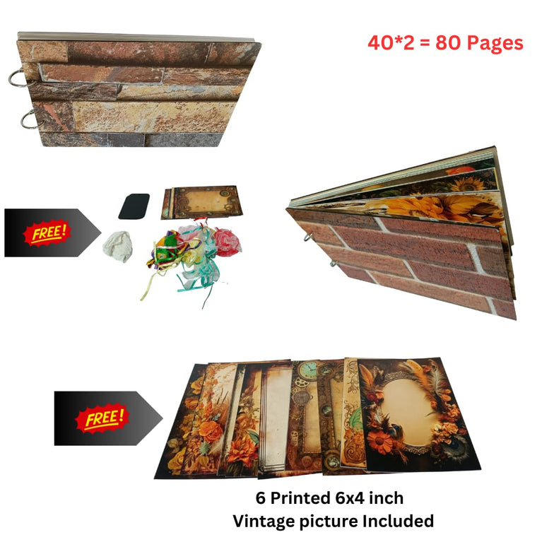 snoogg 10x6 hard cover printed 80 pages scrapbook kit vintage aesthetic for bullet junk jou