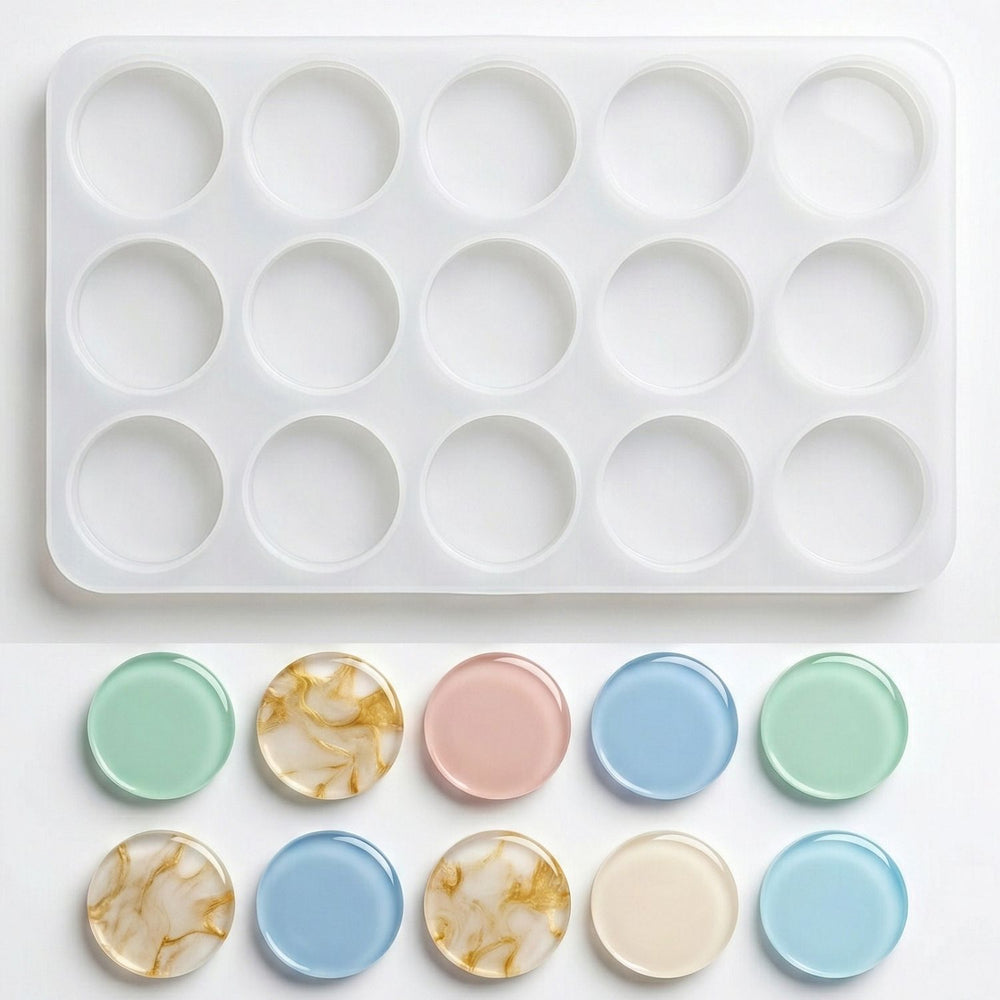 SNOOGG 2 Inch Plain Round Silicone Resin Mold with 15 Cavities, DIY Craft Mold for Making Keychains, Jewelry Pieces, Coasters, Tags and Decorative Resin Art Projects