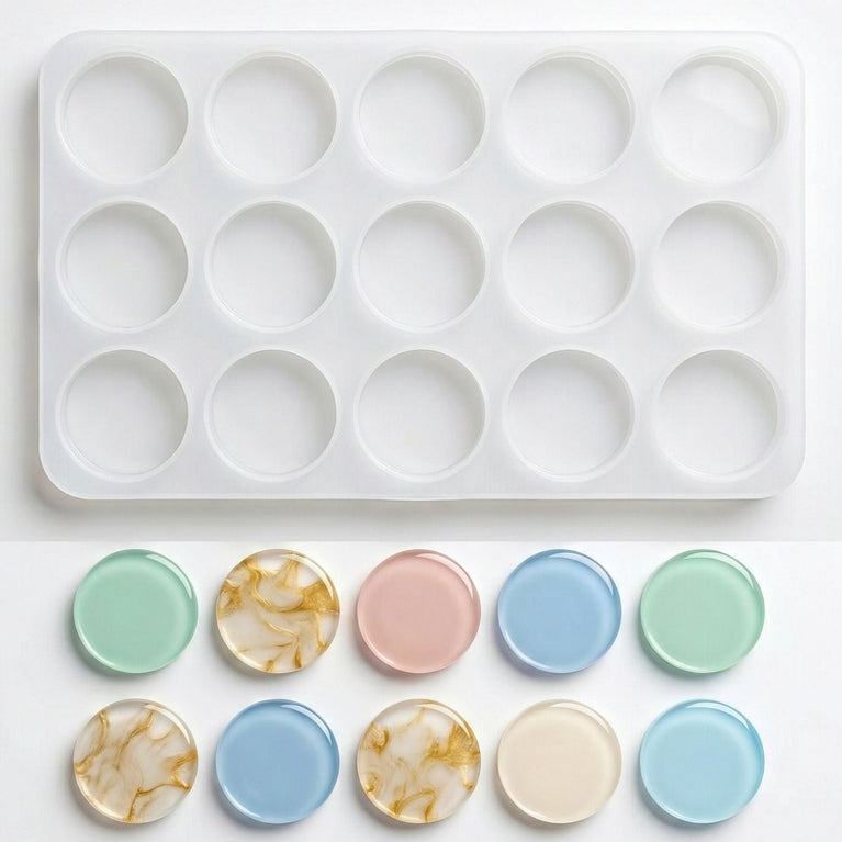 SNOOGG 2 Inch Plain Round Silicone Resin Mold with 15 Cavities, DIY Craft Mold for Making Keychains, Jewelry Pieces, Coasters, Tags and Decorative Resin Art Projects
