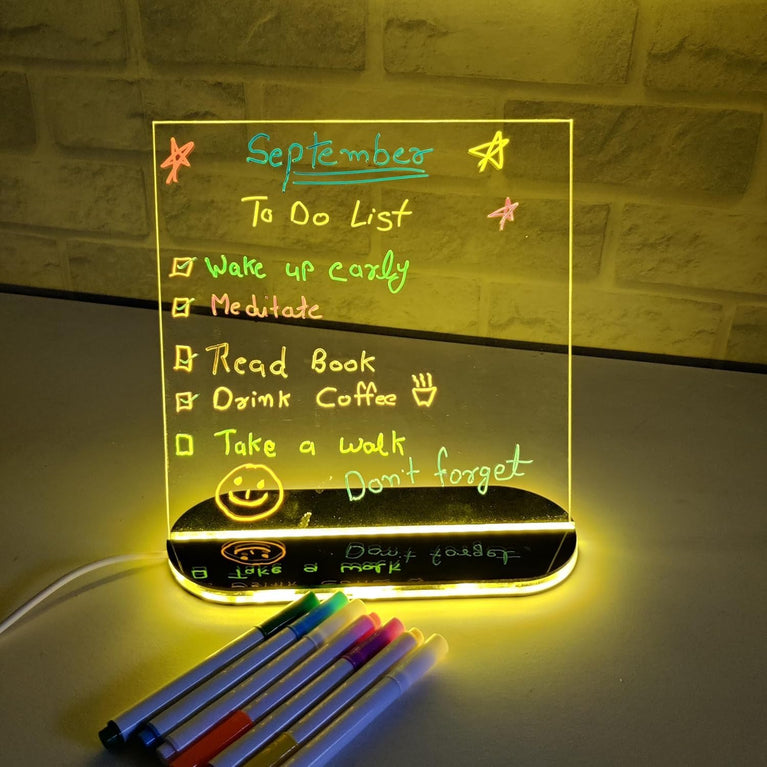 SNOOGG Glow Acrylic Drawing Tablet: 6 Pens, Glossy Finish, Dual-Color Strong LED Base. Erasable Illuminated Sign for Creative Room Art, Office Notes, Gifts.