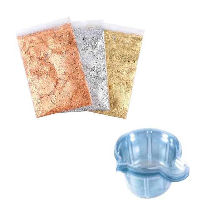 snoogg 3 packs of gold silver copper metallic foil flakes and 20 pc of pouring cups for nai