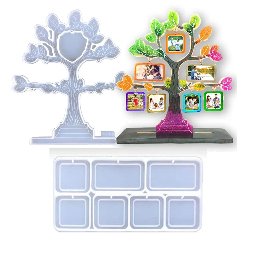 SNOOGG Photo Frame Silicone Resin Moulds Family Tree Shape Epoxy Resin Picture Frame Kit with & Hanging Photo Mould 2 Moulds - 1 Set for Home Wall Decor