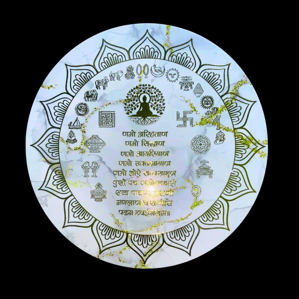 snoogg 12 inch jainism namokar navkar mantra epoxy ultra clear resin art with all asthmanga
