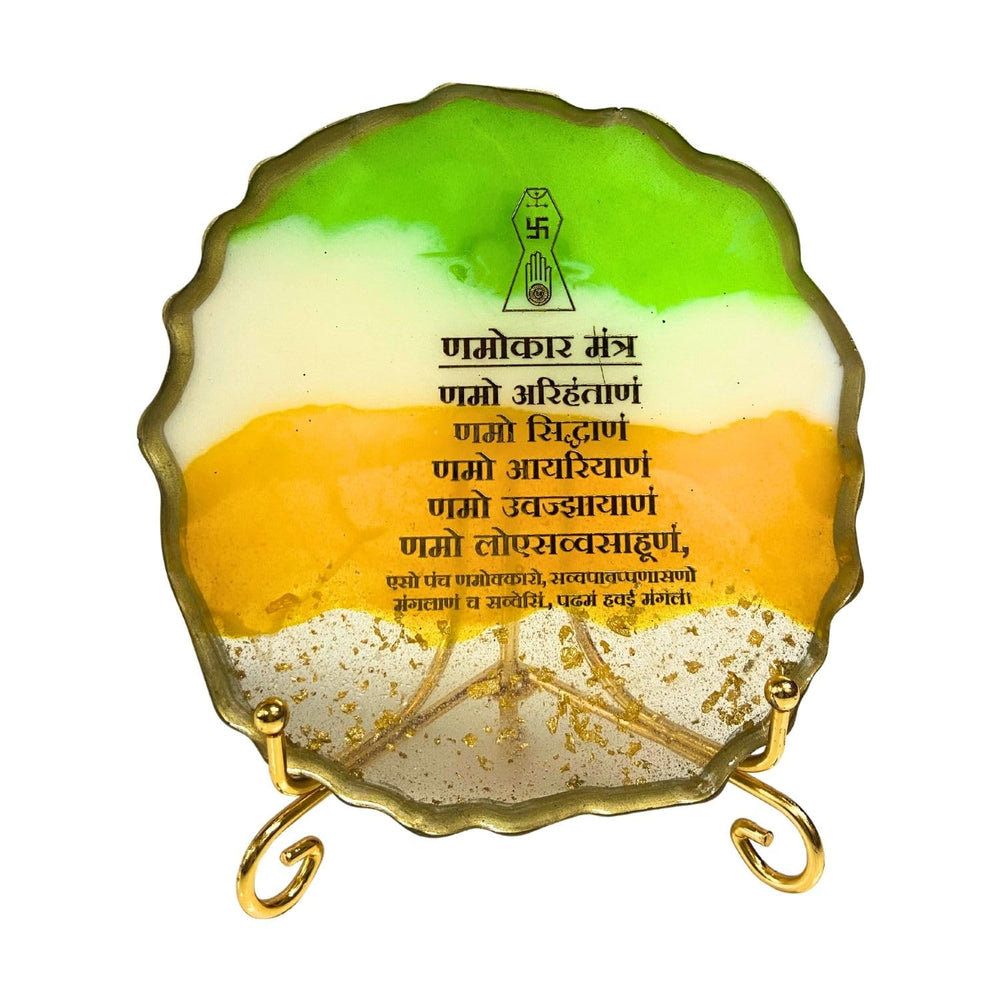 snoogg 4 inch resin art namokar navkar mantra desk frame with pine wood easel stand expertl