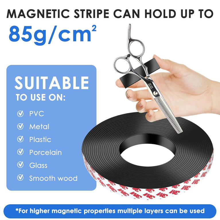 SNOOGG Magnetic Tape, 1 inch in Width and 10 feet in Length, Flexible Sticky Magnetic Strips with Adhesive Backing for whiteboards, refrigerators, Kitchens, garages, Craft and DIY Projects (5 Feet)