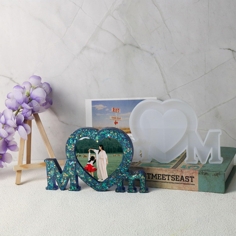 Snoogg I Love MOM Photo Frame Resin Mold Picture Frame Silicone Mold Heart Epoxy Casting Mold for DIY Home Table Decor Handicrafts Making (MOM)