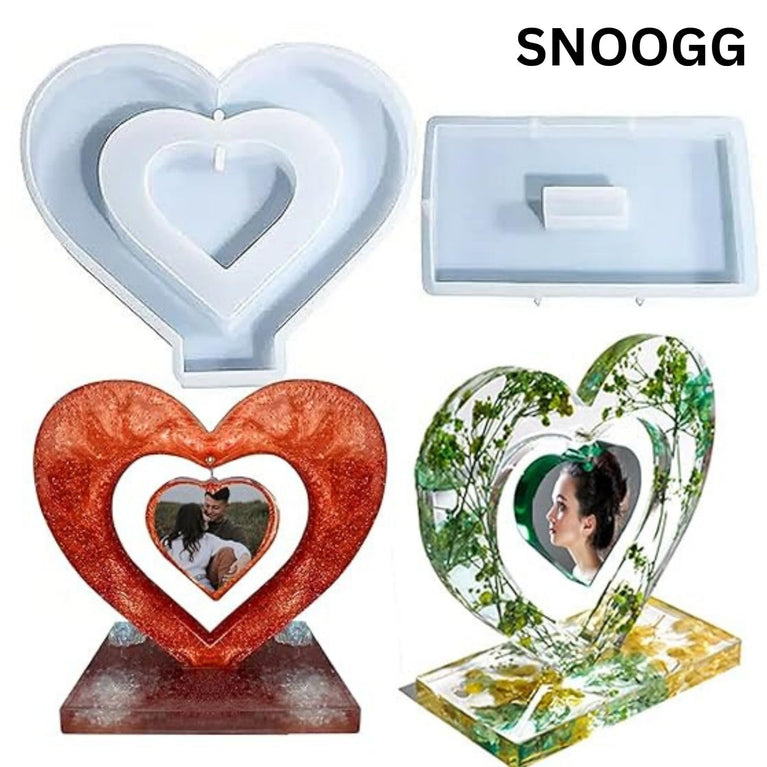 SNOOGG Double Heart Photo Frame Resin Mould, 8 inch, Silicone Epoxy Casting Mould for DIY Picture Frames, Crafts, Home Decor