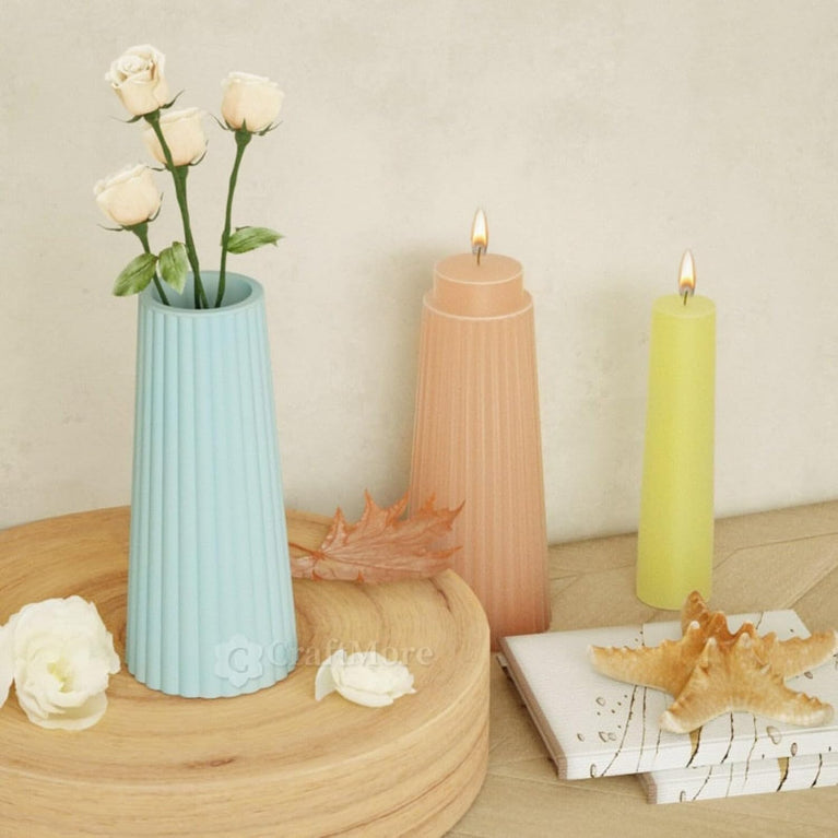 SNOOGG Striped Vase Silicone Mold for Resin Casting 8 inch Tall Flower Pot Mould for Epoxy Gypsum Concrete Cement Wax Candles DIY Pen Holder Home Decor Art Craft