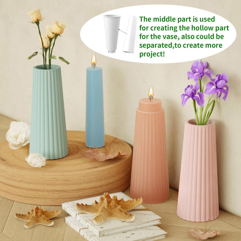SNOOGG Striped Vase Silicone Mold for Resin Casting 8 inch Tall Flower Pot Mould for Epoxy Gypsum Concrete Cement Wax Candles DIY Pen Holder Home Decor Art Craft