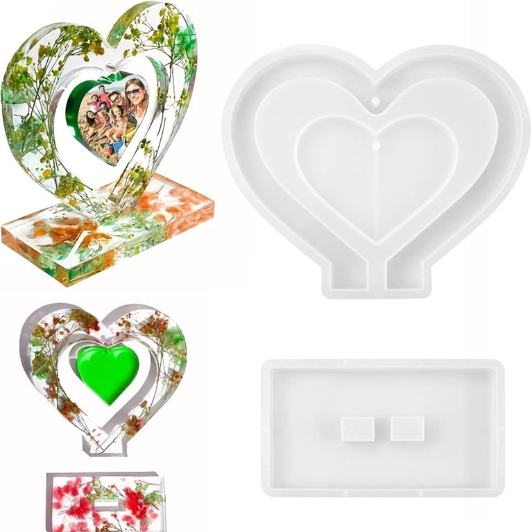 SNOOGG Double Heart Photo Frame Resin Mould, 8 inch, Silicone Epoxy Casting Mould for DIY Picture Frames, Crafts, Home Decor