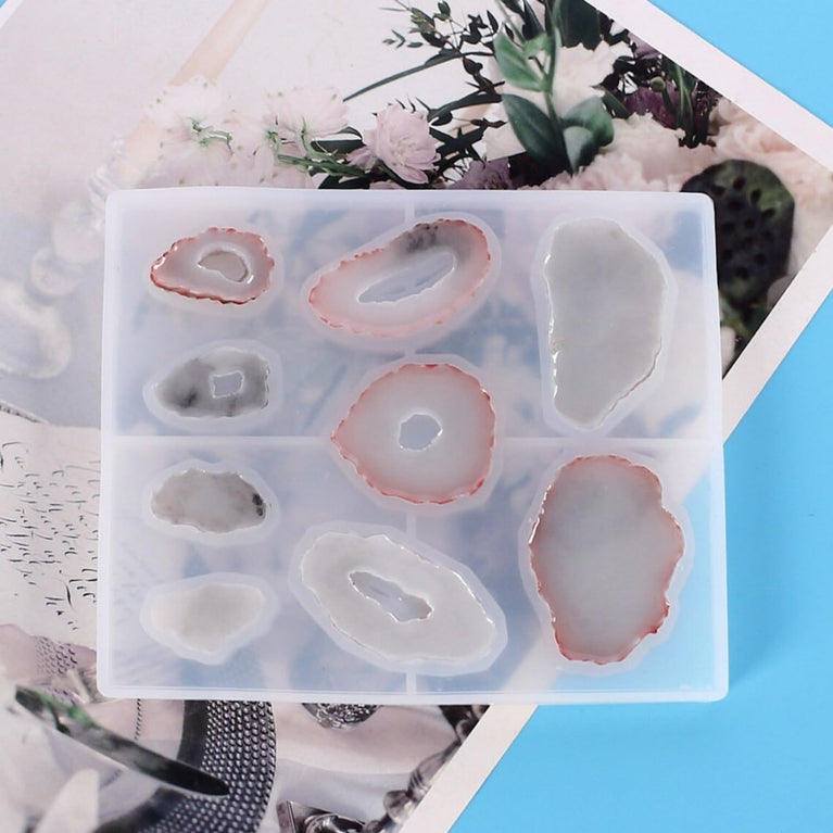 SNOOGG Natural Geode Slice Silicone Mold 9 Cavity Epoxy Resin Eco Gypsum Alternate to Jesmonite Casting for Jewelry Pendants Charms Coasters and Abstract Crafts