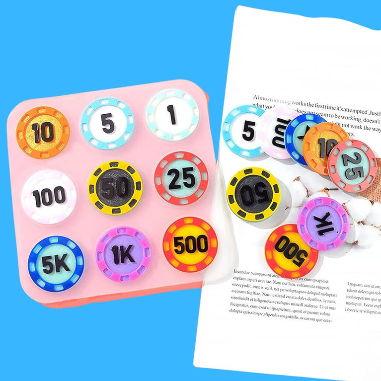 SNOOGG Poker Coin Token Silicone Mold 40mm 9 Cavity Epoxy Resin Casting DIY Virtual Currency Collectible Art Game Chips Reusable