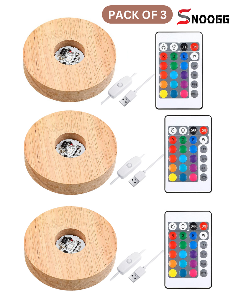 snoogg wood rgb 16 colour led light round wooden display base stand with usb cable switch a