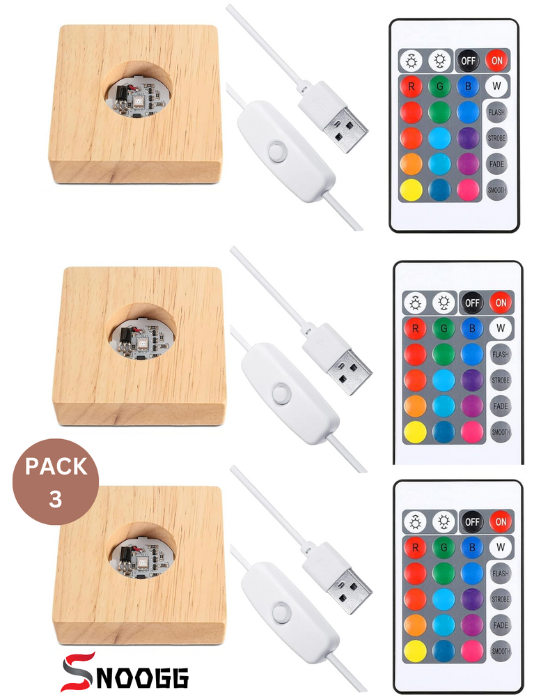 snoogg wood rgb 16 colour led light square pine wood display base stand with on off usb cab