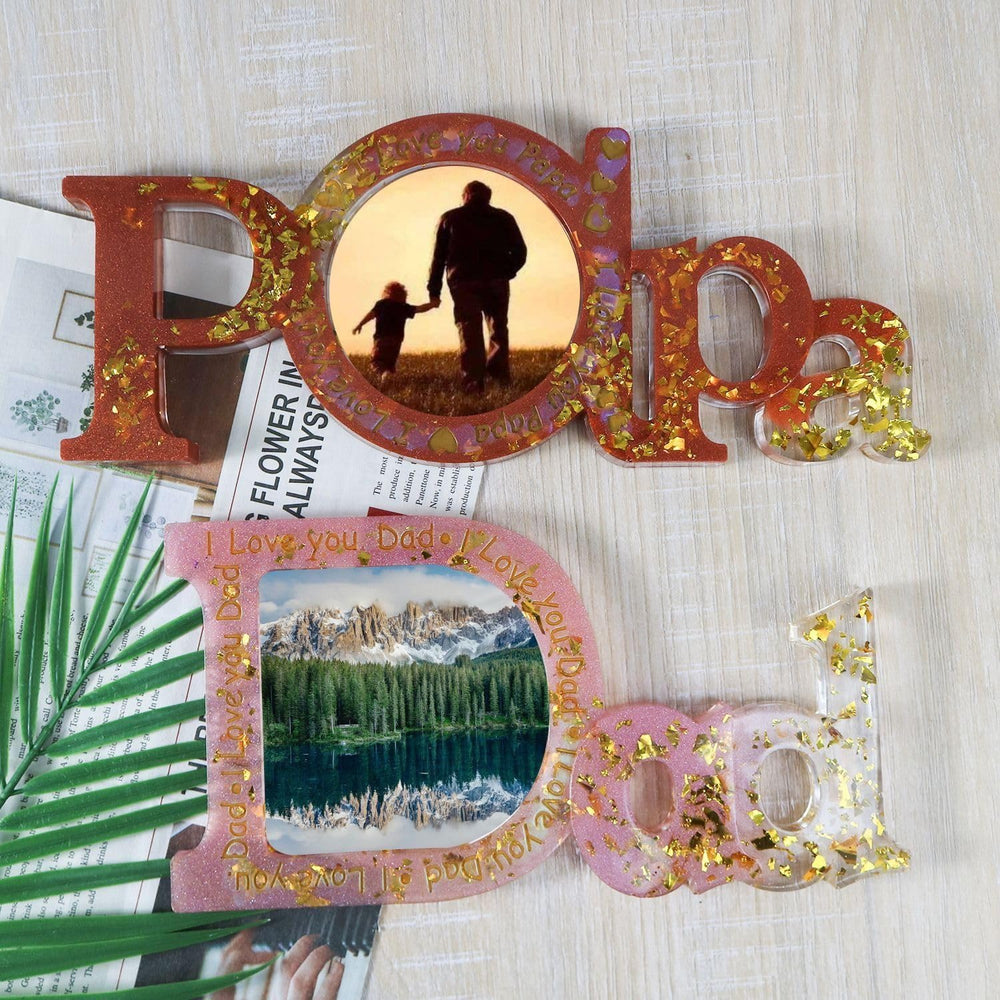 Snoogg I Love DAD PaPA Photo Frame Resin Mold Picture Frame Silicone Mold Epoxy Casting Mold for DIY Home Table Decor Handicrafts Making (DAD)