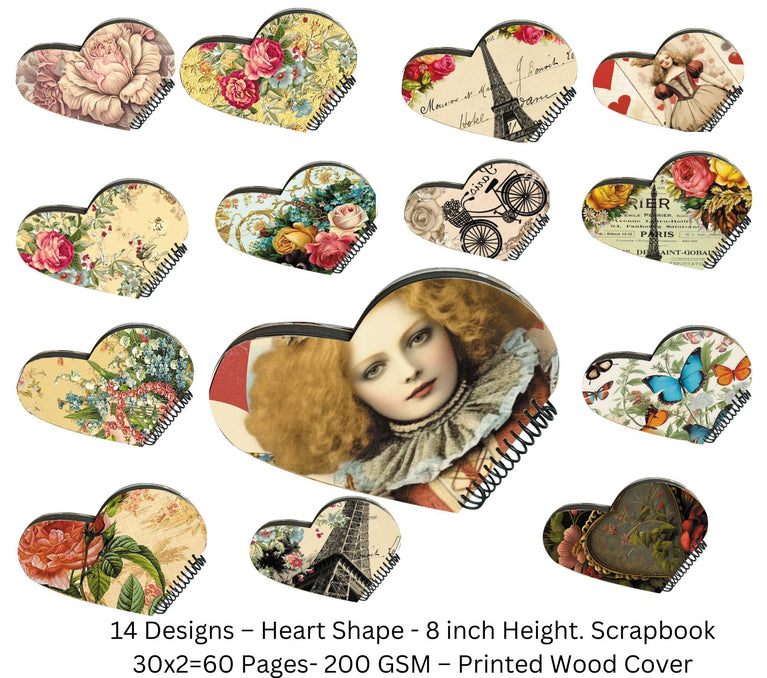 snoogg heart shape scrapbook journals album hard wood u v printed with resin art cover with
