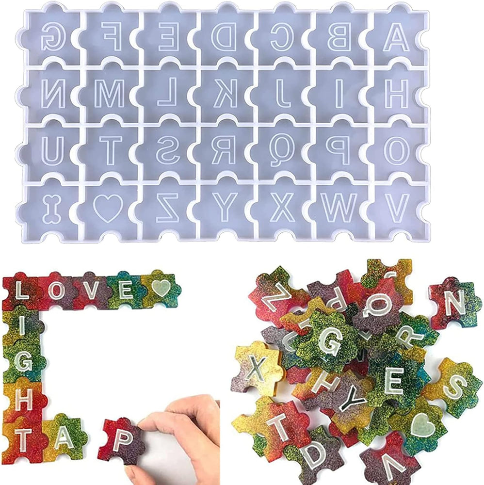 SNOOGG Pack of 1 ABCD Puzzle with 26 Alphabet Letters and 2 Shape Resin Silicone epoxy Mold for Solving Puzzle, Kids Activity,Art and Craft DIY and More