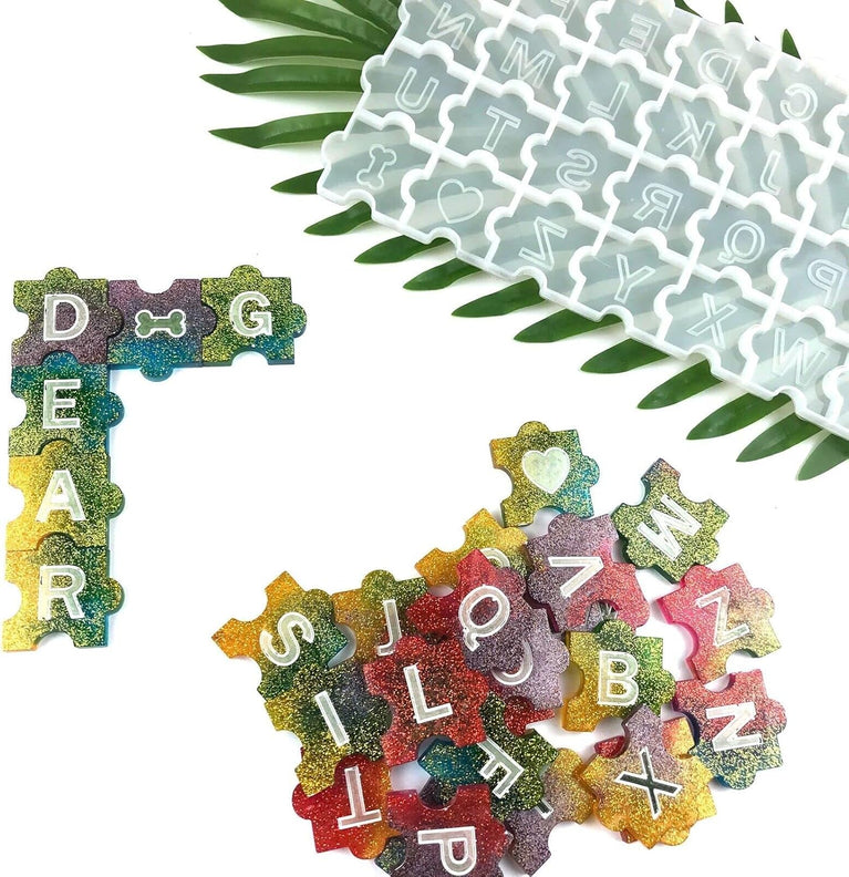 SNOOGG Pack of 1 ABCD Puzzle with 26 Alphabet Letters and 2 Shape Resin Silicone epoxy Mold for Solving Puzzle, Kids Activity,Art and Craft DIY and More
