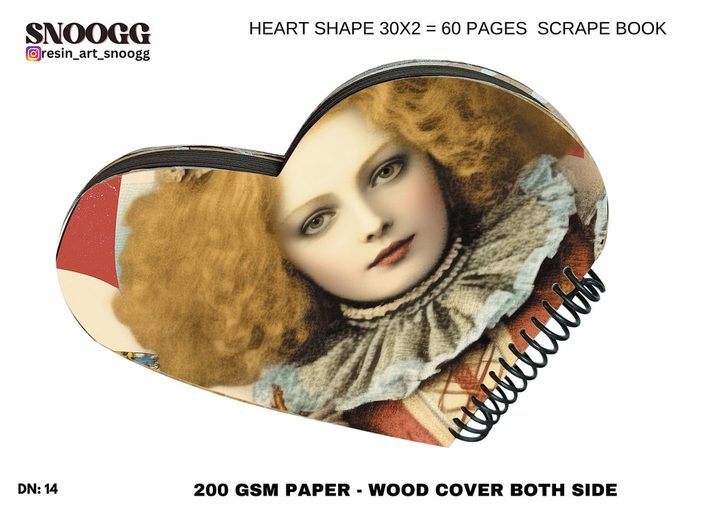 snoogg heart shape scrapbook journals album hard wood u v printed with resin art cover with