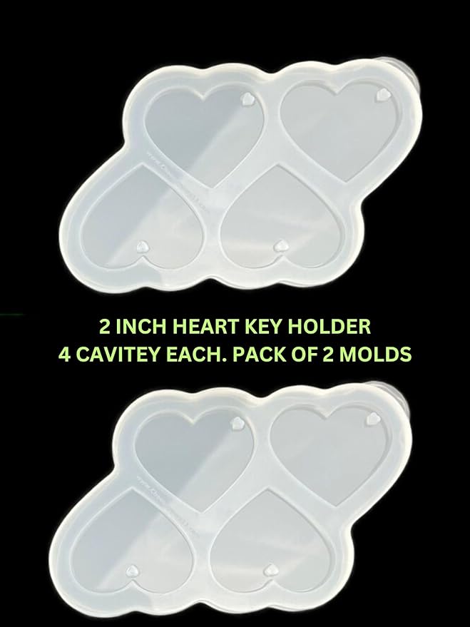 snoogg pack of 2 silicone mold 4 cavity 40 mm heart shape keychain with hole for epoxy resi