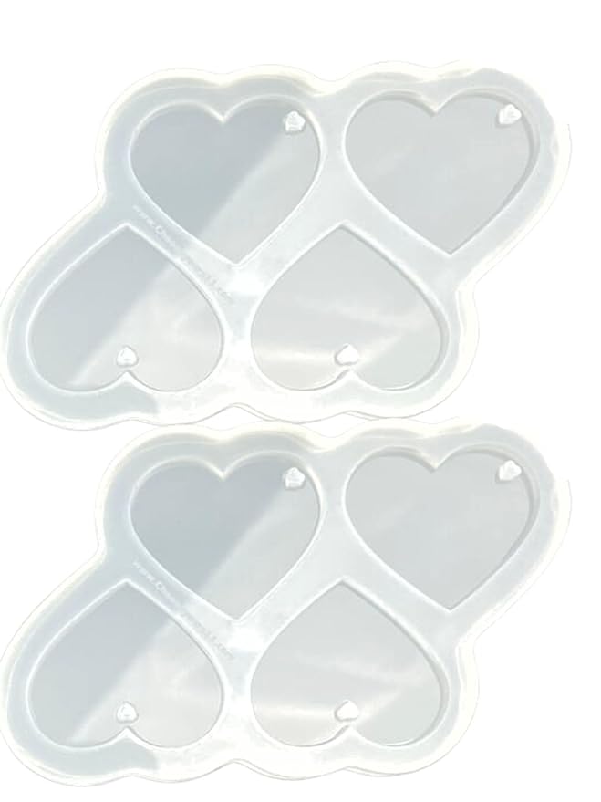 snoogg pack of 2 silicone mold 4 cavity 40 mm heart shape keychain with hole for epoxy resi