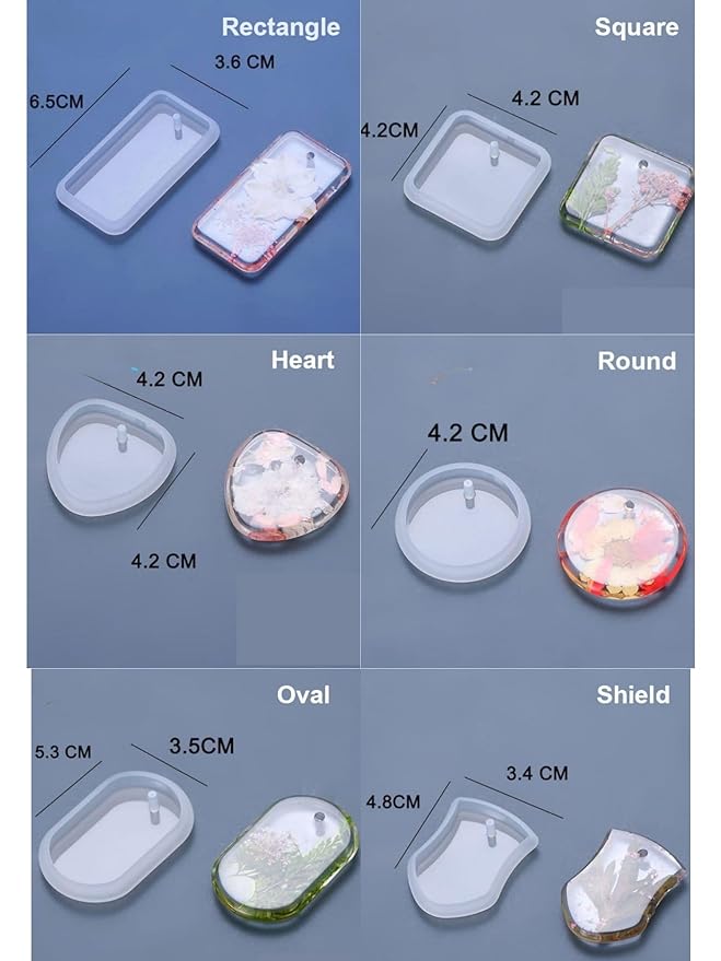 snoogg pack of 12 silicone mold 6 shape 2 of each with hole key chain resin art for home de