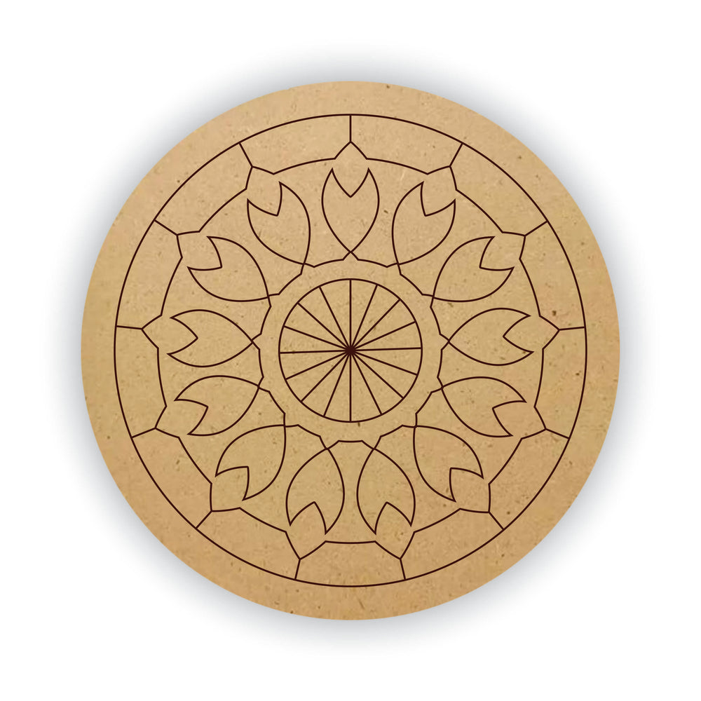 Snoogg design - 856 -Pre Marked Rangoli, Mandala and Lippan Art DIY MDF Round Circle | Laser Cut Design DIY MDF Round Circle | Pre Marked MDF Round for Art and Craft 12 and 8 inch.
