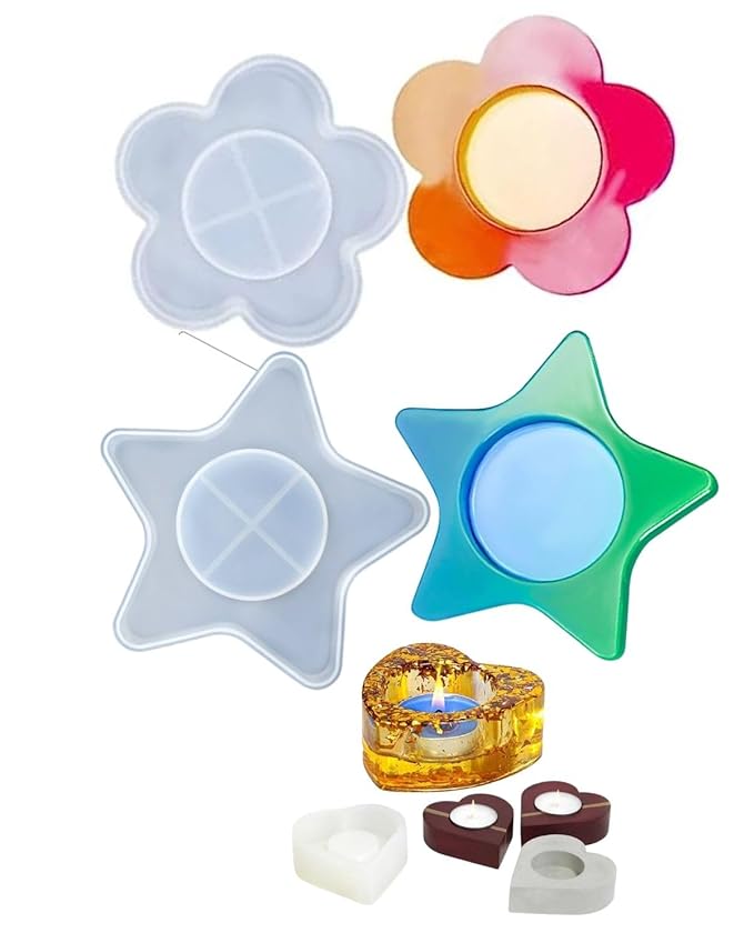snoogg pack of 3 tea light candles flower star and heart design perfect for diy and home de
