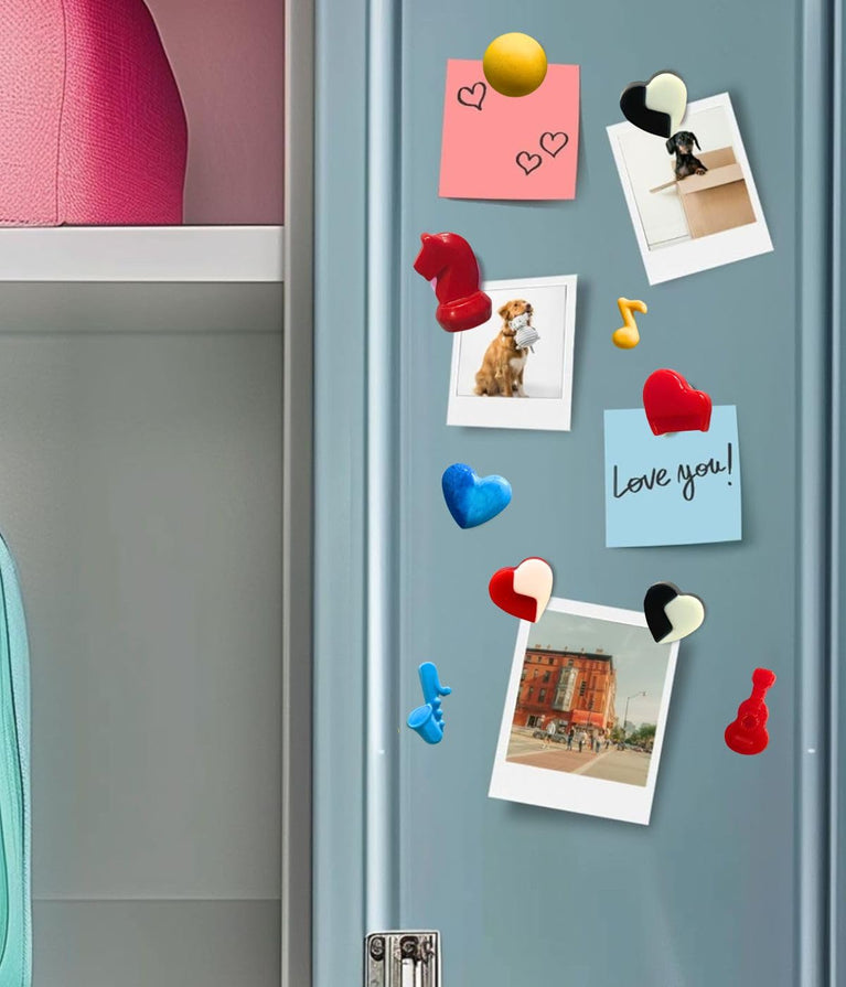 SNOOGG 3D 30 pc Pack Red Heart Shape 12mm Fridge Magnet + 10 Metal Stickers ? Holds Photos, Documents, Recipes, Grocery Lists, Coupons, Message Board, Kitchen Use, Whiteboard & DIY Crafts