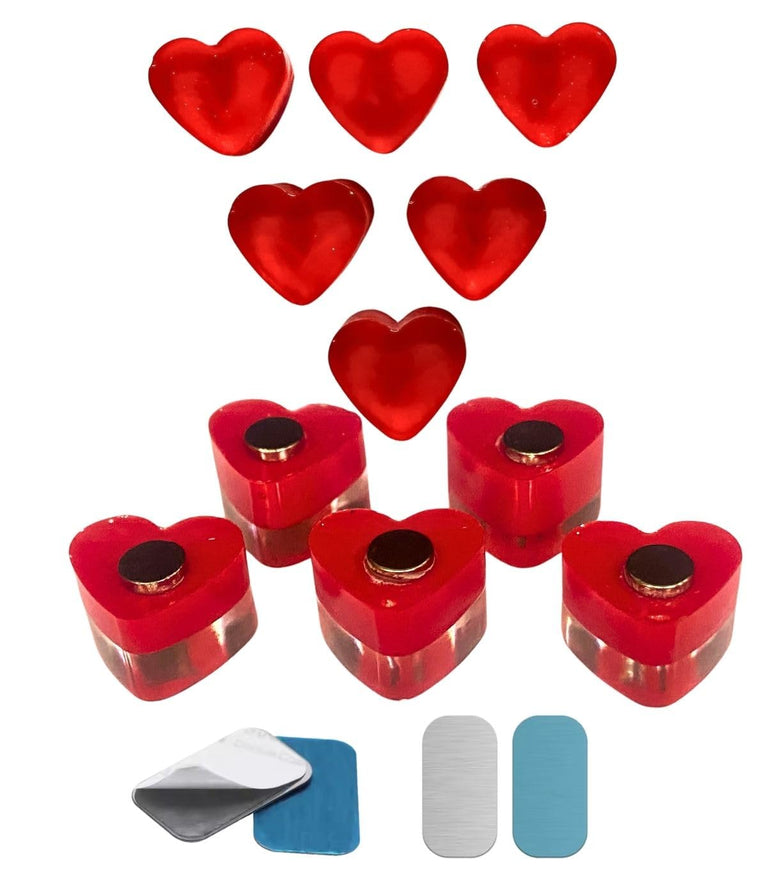 SNOOGG 3D 30 pc Pack Red Heart Shape 12mm Fridge Magnet + 10 Metal Stickers ? Holds Photos, Documents, Recipes, Grocery Lists, Coupons, Message Board, Kitchen Use, Whiteboard & DIY Crafts