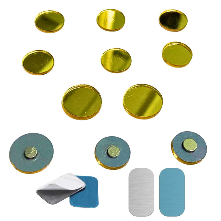 SNOOGG 3D 20 pc Pack Gold Circle Shiny Fridge Magnet with 10 pc Metal Stickers Personalized Gift, Whiteboard,Map Magnets, Office, Home Decorations, Notice Board, Message Board, DIY Crafts