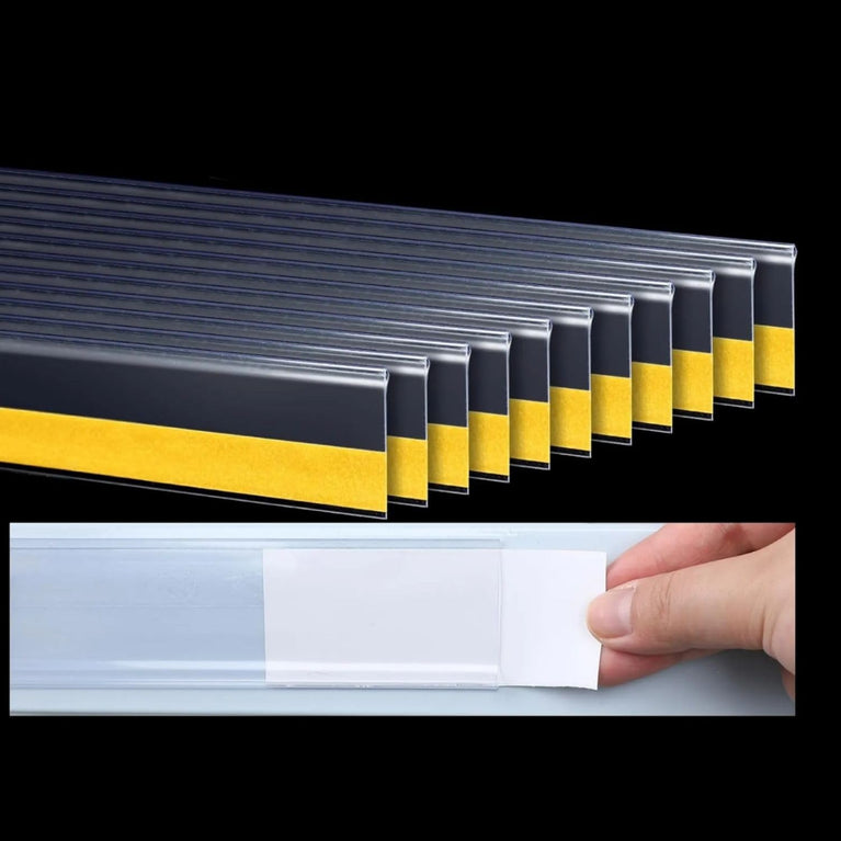 SNOOGG 30 Pack Clear Label Holder 25mm X 2 INCH Self Adhesive Shelf Name Badge Strip for Shopping Mall's, Kitchen Cabinet, Store Rack, Food Cover, Library, Pantry, Warehouse Bin & Counter Display,