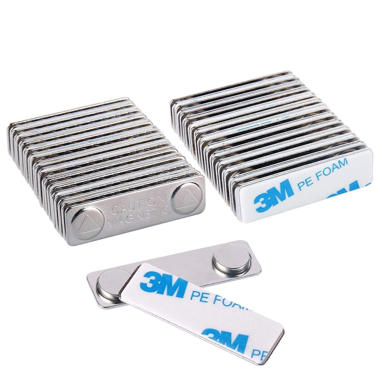 SNOOGG Stainless Steel Magnetic Name Badge Holder | No Pin No Hole ID Card Fastener | Strong Dual Magnet, 3M Adhesive Front Plate | 44mm x 13mm | Pack of 2