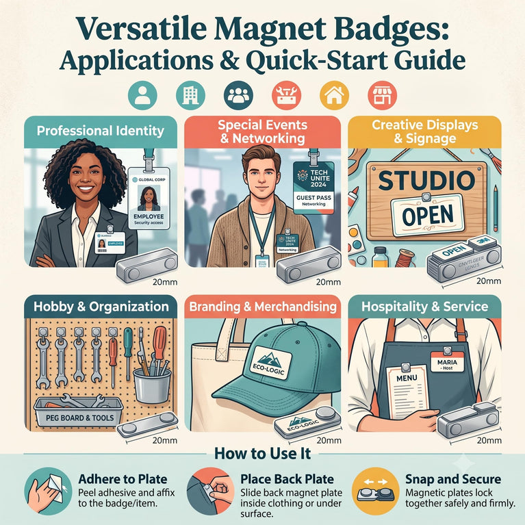 SNOOGG Stainless Steel Magnetic Name Badge Holder | No Pin No Hole ID Card Fastener | Strong Dual Magnet, 3M Adhesive Front Plate | 44mm x 13mm | Pack of 2