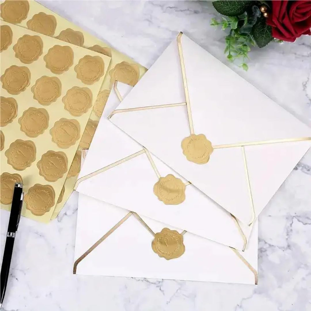 SNOOGG 25 mm 75-Piece Gold Heart Embossed Wax Seal Stickers, self-Adhesive Faux Wax Seals with 3D foil Texture for Wedding invites, envelopes, Gift Wrapping, Party Favors, Jars, Baking, and Branding.