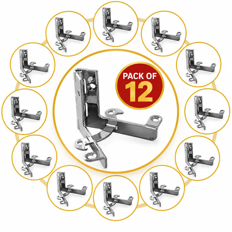 90 Degree Spring Loaded Lid Support Hinge Chrome Pack of 12 pcs, Self Locking Stay Hinge for Wooden Box, Case, Briefcase, Humidor, Jewelry Box, Cabinet Door, T-Shape Mount Hardware with Screw
