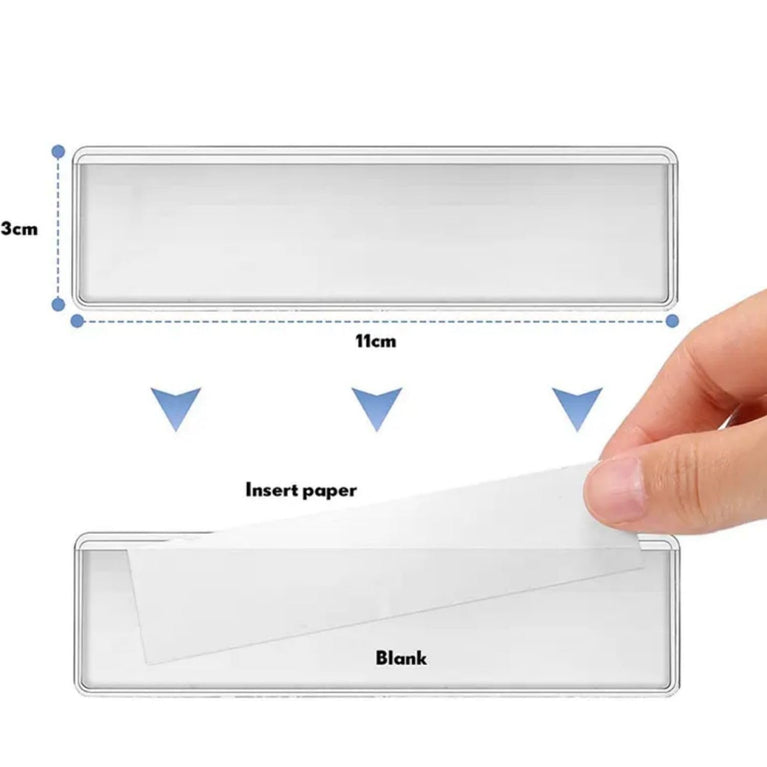 SNOOGG Clear Label Holder 25mm & 35mm Height, Self Adhesive Shelf Name Badge Strip for Kitchen Cabinet, Store Rack, Food Cover, Library, Pantry, Warehouse Bin & Counter Display,