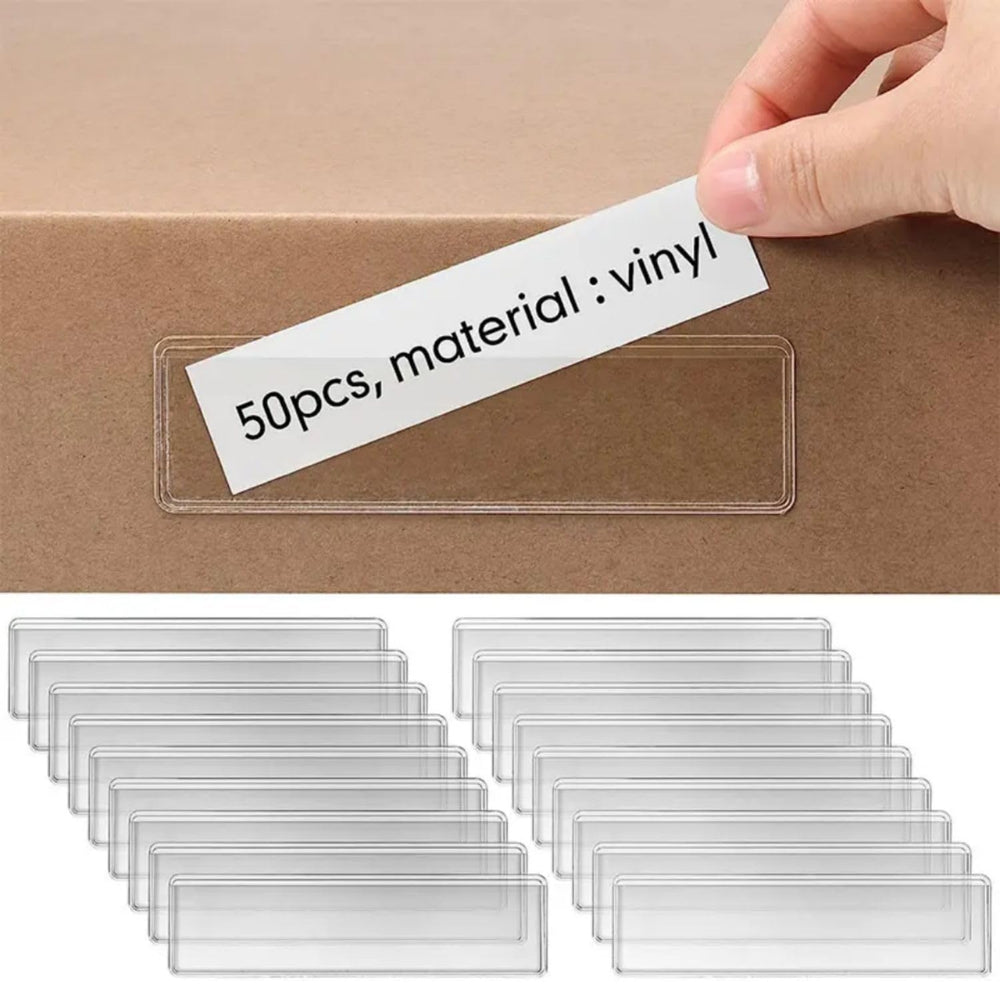 SNOOGG Clear Label Holder 25mm & 35mm Height, Self Adhesive Shelf Name Badge Strip for Kitchen Cabinet, Store Rack, Food Cover, Library, Pantry, Warehouse Bin & Counter Display,