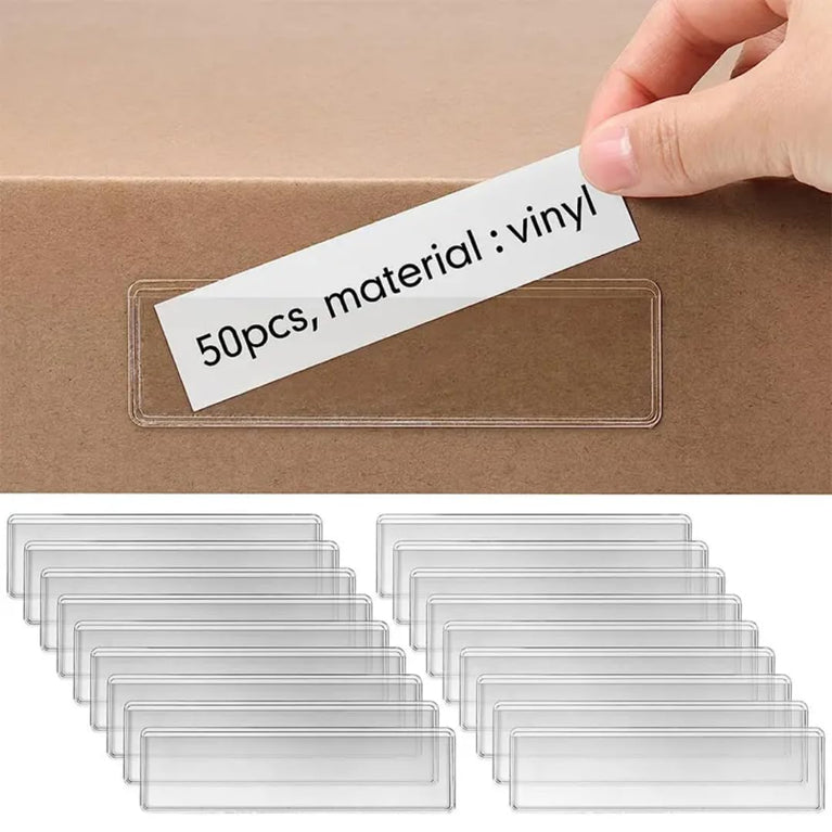 SNOOGG Clear Label Holder 25mm & 35mm Height, Self Adhesive Shelf Name Badge Strip for Kitchen Cabinet, Store Rack, Food Cover, Library, Pantry, Warehouse Bin & Counter Display,