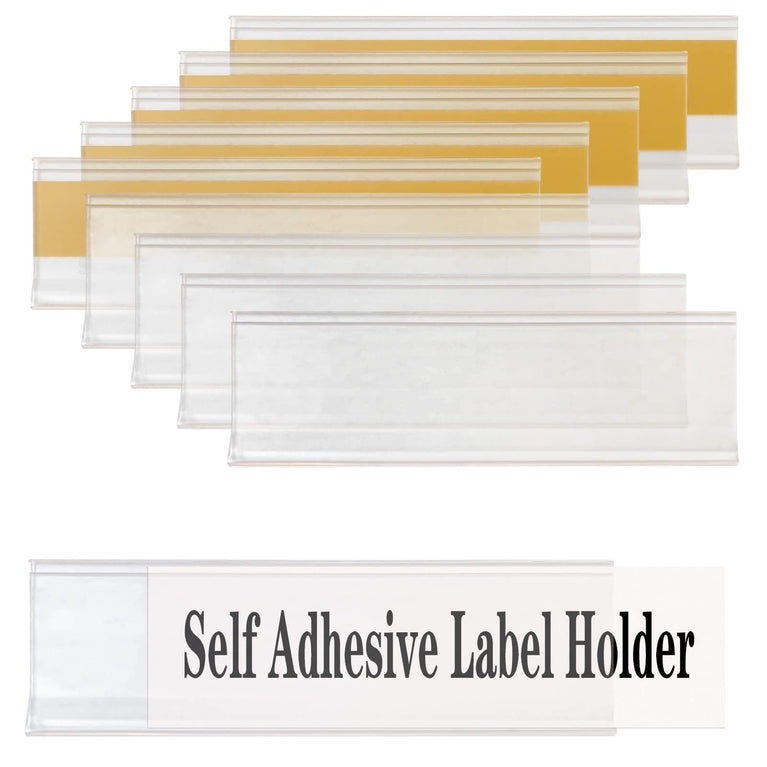 SNOOGG Clear Label Holder 25mm & 35mm Height, Self Adhesive Shelf Name Badge Strip for Kitchen Cabinet, Store Rack, Food Cover, Library, Pantry, Warehouse Bin & Counter Display,
