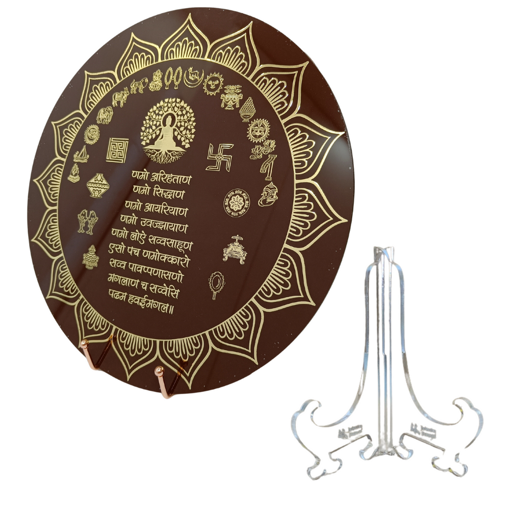 snoogg resin art navkar mantra coaster frame with white acrylic stand for home decoration g