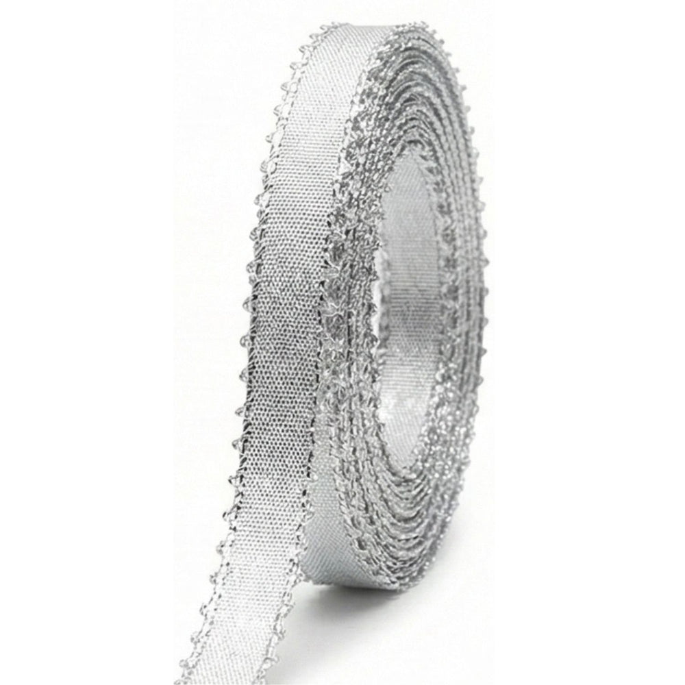 SNOOGG Silver Lace Trim 8 mm Narrow Width 120 Yards Roll with Flared Edges for Craft Sewing Gift Wrap Jewelry Decor Scrapbooking Card Making DIY Fabric Border