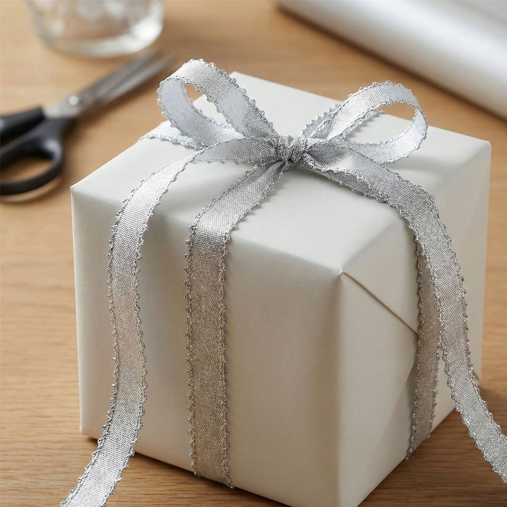 SNOOGG Silver Lace Trim 8 mm Narrow Width 120 Yards Roll with Flared Edges for Craft Sewing Gift Wrap Jewelry Decor Scrapbooking Card Making DIY Fabric Border