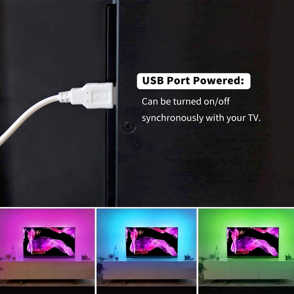 SNOOGG USB Power Enabled TV RGB LED Backlight with the 24 Key IR 24 Key Remote Controller for TV, Smart TV LED Backlight for 32-50inch TVs Music and Sound SYNC Activated