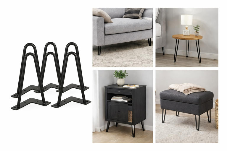 SNOOGG 8 Inch Heavy Duty Powder Coated Iron Furniture Legs Set of 4 | Sofa Legs, Couch Legs, Cabinet Legs, Table Legs | 10mm Solid Rod | Rust Proof | Rubber Floor Pads Included | Black