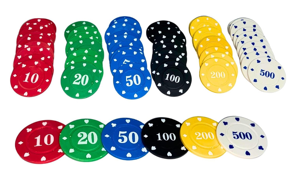 SNOOGG Poker & Teen Patti Flush Rummy Chip Set - Numbered 10 to 500 Tokens for Flush, Blackjack & Card Games - Ideal for Game Nights & Great for Parties