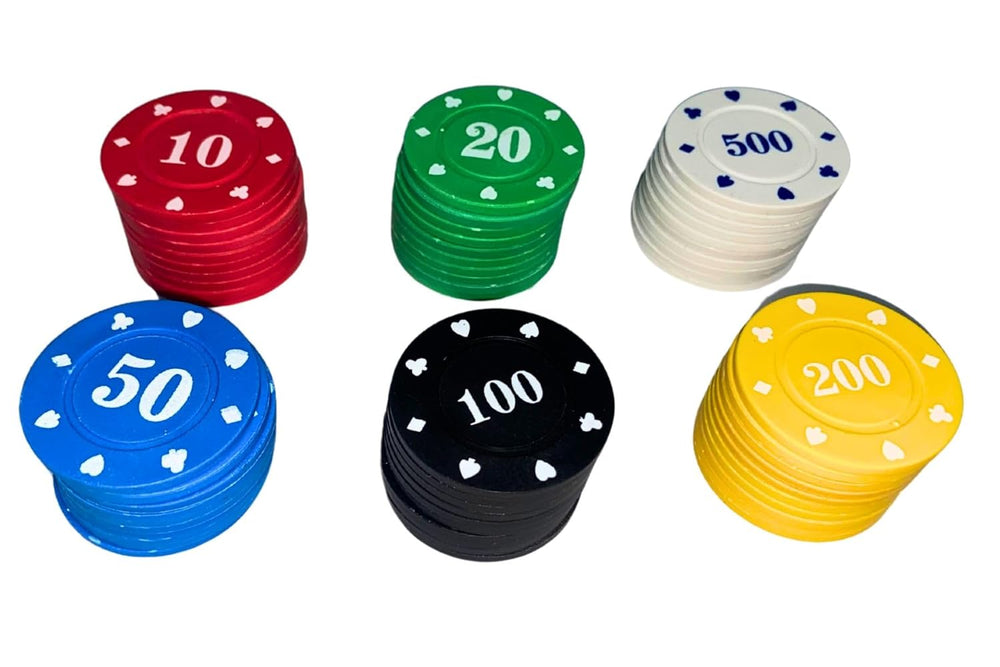 SNOOGG Poker & Teen Patti Flush Rummy Chip Set - Numbered 10 to 500 Tokens for Flush, Blackjack & Card Games - Ideal for Game Nights & Great for Parties
