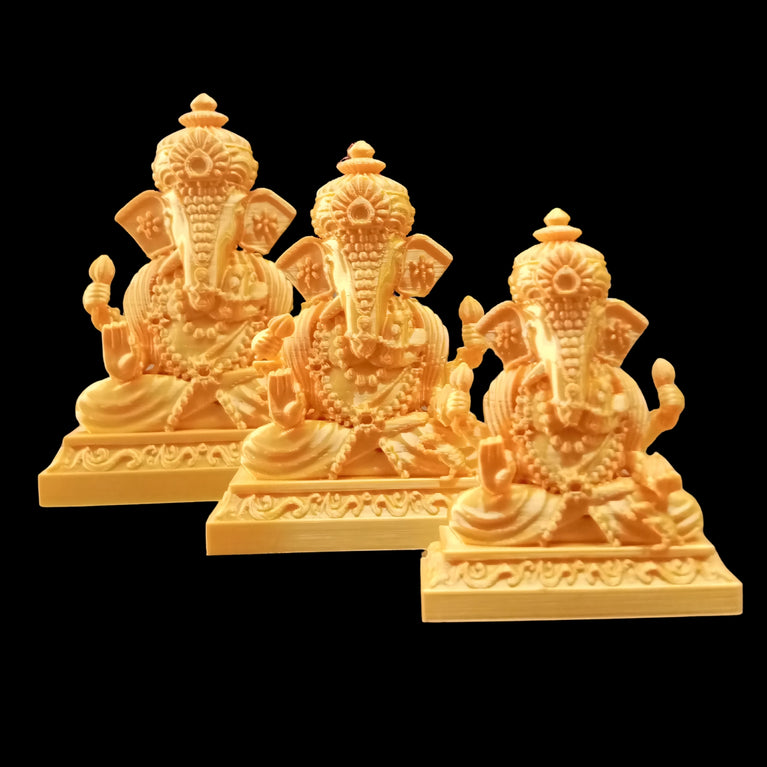 SNOOGG Pack of 3 Lord Ganesh Statue 3D Gold Sculpture for Hindu Religion, Perfect for Art & Craft, Gifting, Return Gift, Temple, Decoration, and DIY – 4 Inch